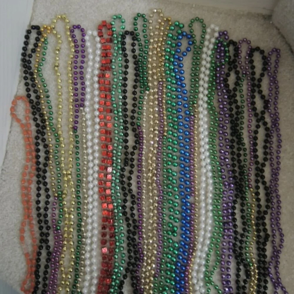 Mardi Gras Masks Beads LOT 24 Necklaces + 2 Bourbon Street Party Masks NEW